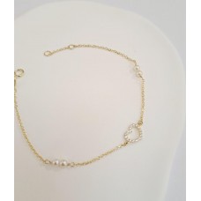 Βραχιόλι Σε Κίτρινο Χρυσό 9Κ Με Μαργαριτάρια και Καρδιά με ζιργκόν (BR101)